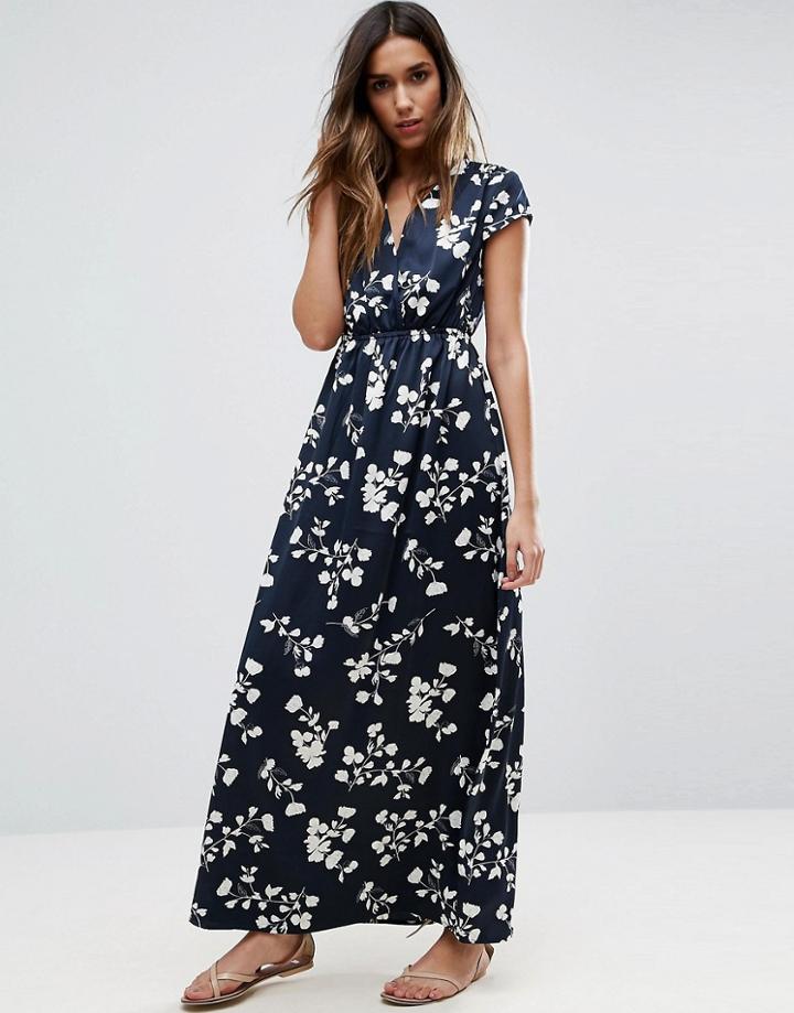 Vila Short Sleeve Floral Maxi Dress - Navy