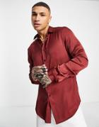 Asos Design Satin Shirt In Recycled Polyester In Dark Burgundy - Burgundy-red