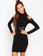 Asos Eyelet Festival Cold Shoulder Mini Dress - Black
