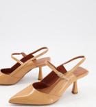 Asos Design Wide Fit Sapphire Pointed Mary Jane Mid Heels In Beige Mix-multi