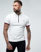 Fred Perry Slim Fit Waffle Polo With Zip In White - White