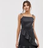 Asos Design Pu Strappy Mini Dress With Ruffle Skirt - Black