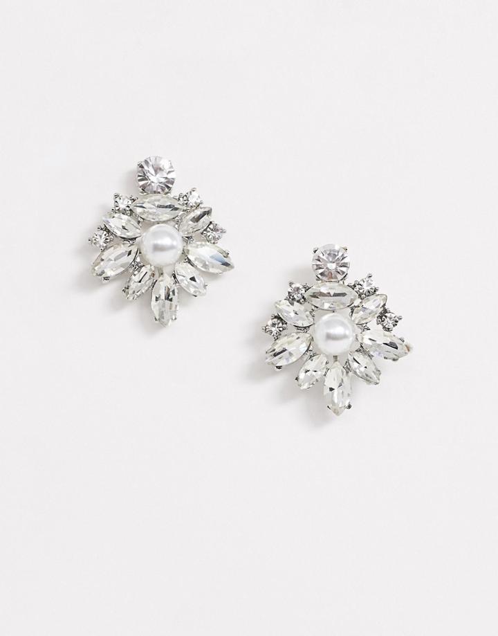 True Decadence Rhinestone Pearl Stud Earring-silver