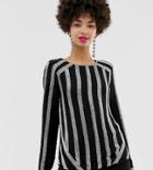 River Island Embellished Stripe Blouse In Black - Black