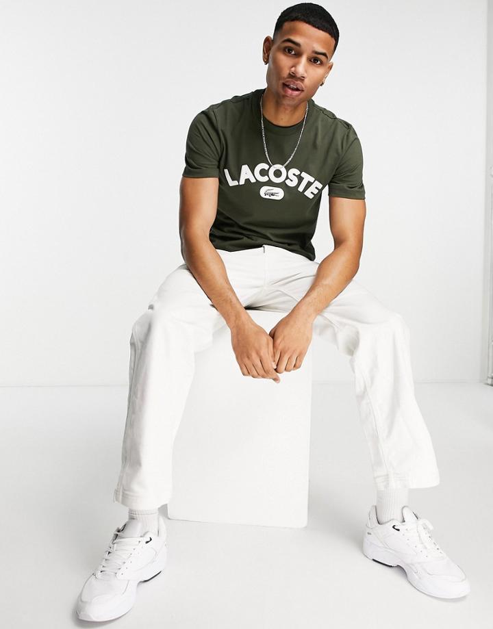 Lacoste Arched Bold Logo T-shirt In Khaki-green