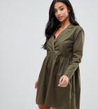 Asos Design Petite Cotton Smock Mini Dress - Green