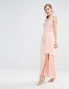 Elise Ryan Bandeau Maxi Dress With Lace Bodice & Embellishment - Nude