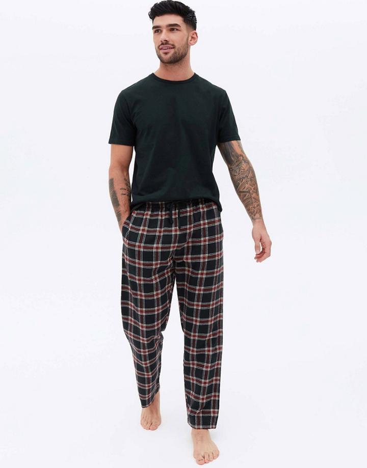 New Look T-shirt And Sweatpants Lounge Set In Mid Gray Check