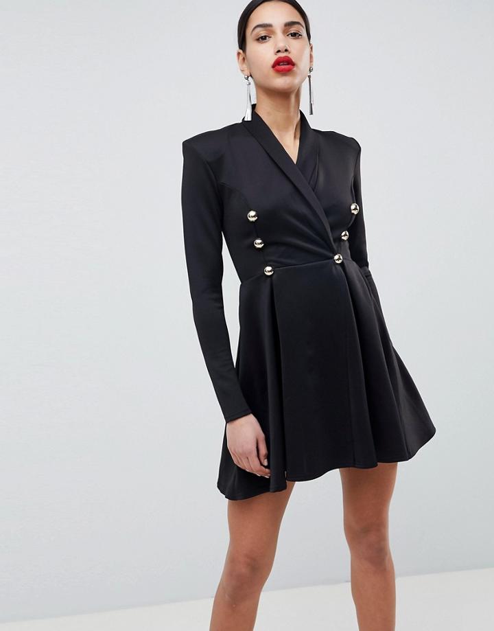 Club L Long Sleeve Tuxedo Skater Dress - Black