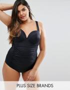 City Chic Rouched Underwired Swimsuit - Black