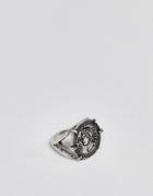 Asos Design Chunky Coin Ring With Cut Out In Burnished Silver Tone - Silver