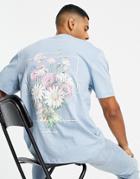 River Island T-shirt With Miami Floral Back Print In Blue-blues