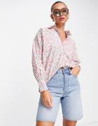 Neon Rose Oversized Dad Shirt In Pink Ditsy Floral