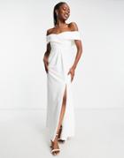 Little Mistress Wrap Bardot Maxi Prom Dress In White