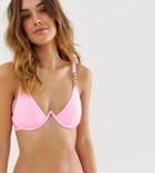 River Island Underwired Bikini Top With Chain Detail In Pink - Pink