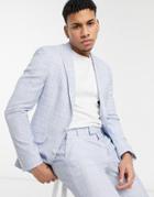 Asos Design Wedding Skinny Suit Jacket In Pastel Blue Crosshatch-blues