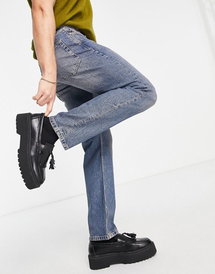 Topman Straight Jeans In Tinted Dark Wash-blue
