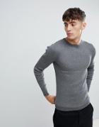 Esprit Rib Knit Muscle Fit Sweater In Gray - Gray