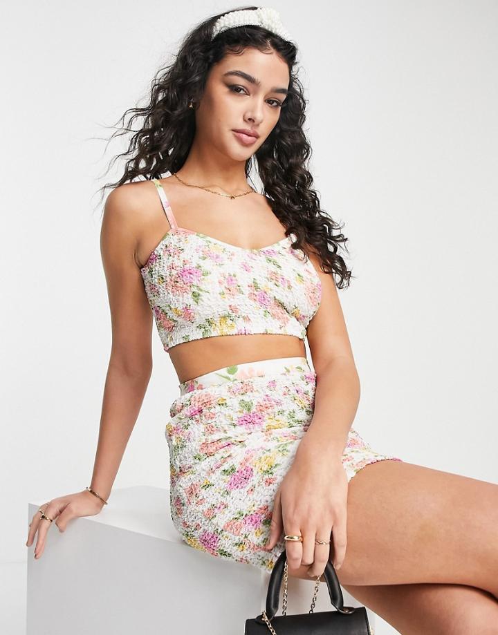 Asos Design Shirred Bralette Crop Top In Floral Print - Part Of A Set-multi