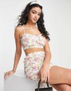 Asos Design Shirred Bralette Crop Top In Floral Print - Part Of A Set-multi