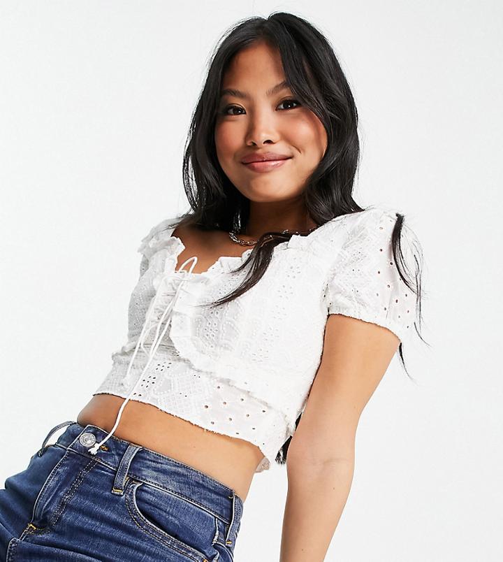Parisian Petite Tie Front Crop Top In White