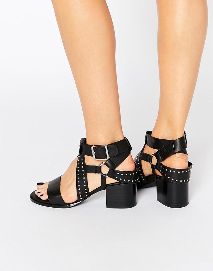 Senso Mindy Black Leather Studded Harness Sandal - Ebony