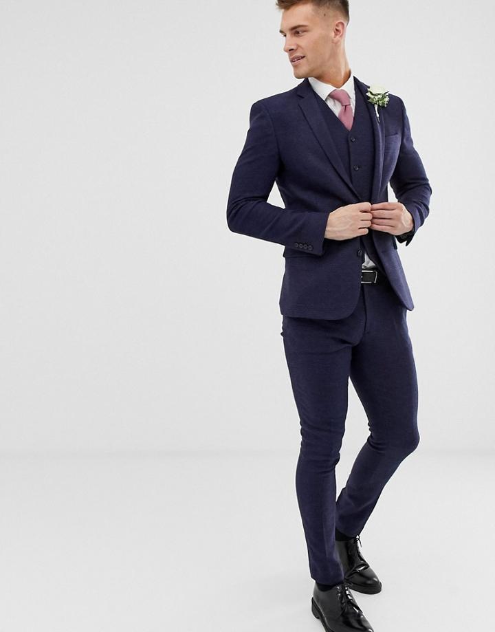 Asos Design Wedding Super Skinny Suit Jacket In Blue Micro Check