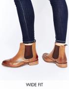 Dune Wide Fit Quenton Tan Leather Brogue Chelsea Boots - Brown