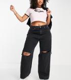 Don't Think Twice Plus High Rise Straight Dad Jeans With Knee Rips-black