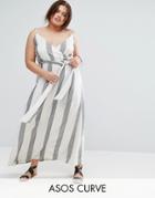 Asos Curve Maxi Beach Dress In Natural Fibre Stripe - Multi