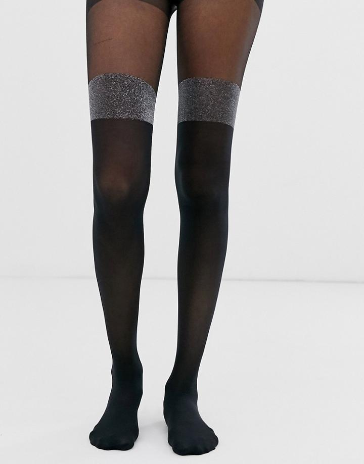 Asos Design Metallic Over The Knee Tights - Black