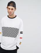 Asos Oversized Long Sleeve T-shirt With Check Board Print And Sleeve Placements - White