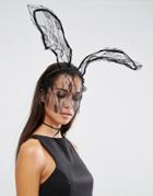 Johnny Loves Rosie Halloween Darcey Lace Bunny Veil Headband - Black