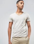 Selected Homme Scoop Neck T-shirt With Raw Hem - Beige