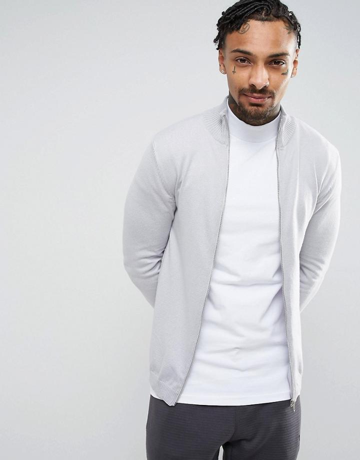 Asos Cotton Track Top In Light Gray - Gray