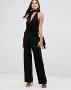 Club L Choker Neck Jumpsuit With Wide Leg - Black