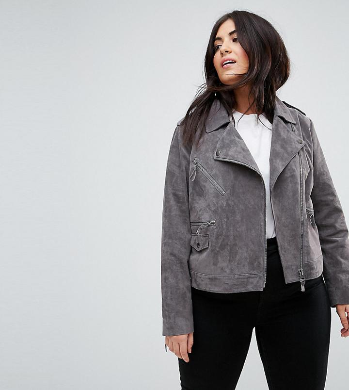 Asos Curve Suede Biker Jacket - Gray