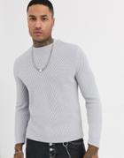 Asos Design Sweater With Diagonal Rib Texture In Gray