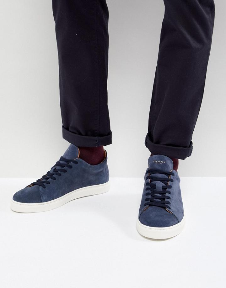 Selected Homme Sneaker In Navy Suede With White Sole - Navy