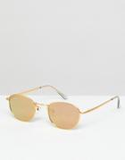 Asos Design 90s Small Oval Sunglasses In Rose Gold Flash Lens - Gold