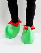 Asos Elf Slippers In Green With Bell - Green