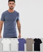 Asos Design 5 Pack Organic Muscle Fit T-shirt With Crew Neck Save - Multi