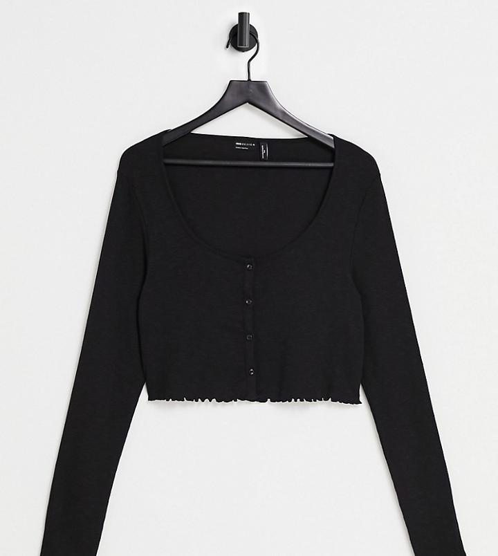 Asos Design Tall Slouchy Ribbed Button Up Top In Black