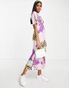Influence Flutter Sleeve Midi Tea Dress In Mixed Floral Print-multi