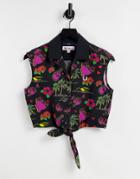 Fred Perry X Amy Winehouse Sleeveless Tie Front Shirt In Hawaiian Print-multi