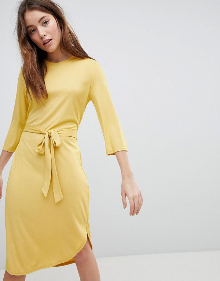 Jdy Jersey Dress With Tie - Yellow