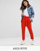 Asos Petite Woven Peg Pants With Obi Tie - Red
