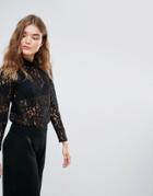 Closet High Collar Lace Blouse - Black