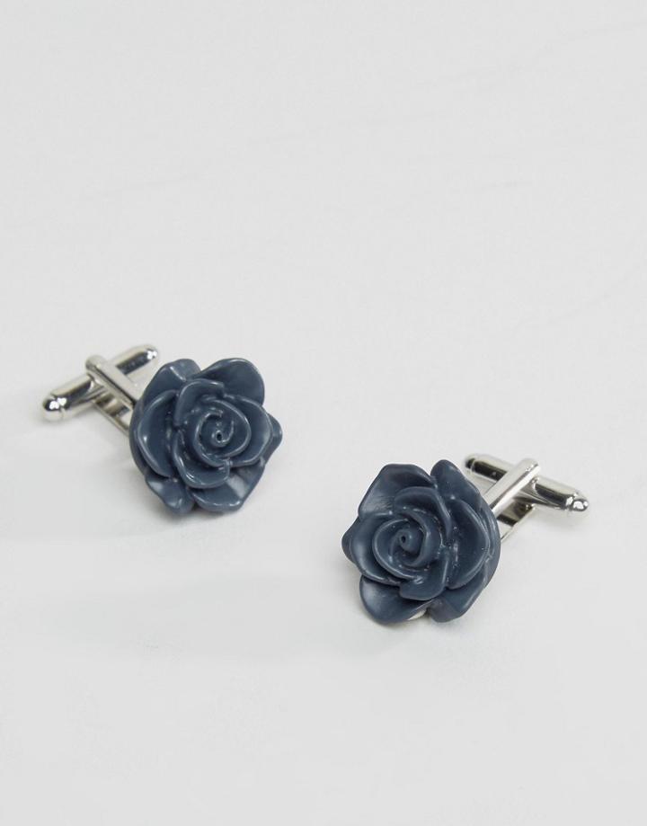 Asos Rose Bud Cufflinks In Navy - Navy