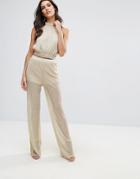 Love Pleated Lurex Wide Leg Pant - Gold